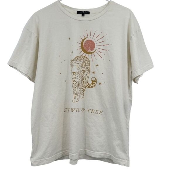 NWOT 7 For All Mankind Oversized Graphic Tee Size M “Stay Wild And Free” - Picture 1 of 15